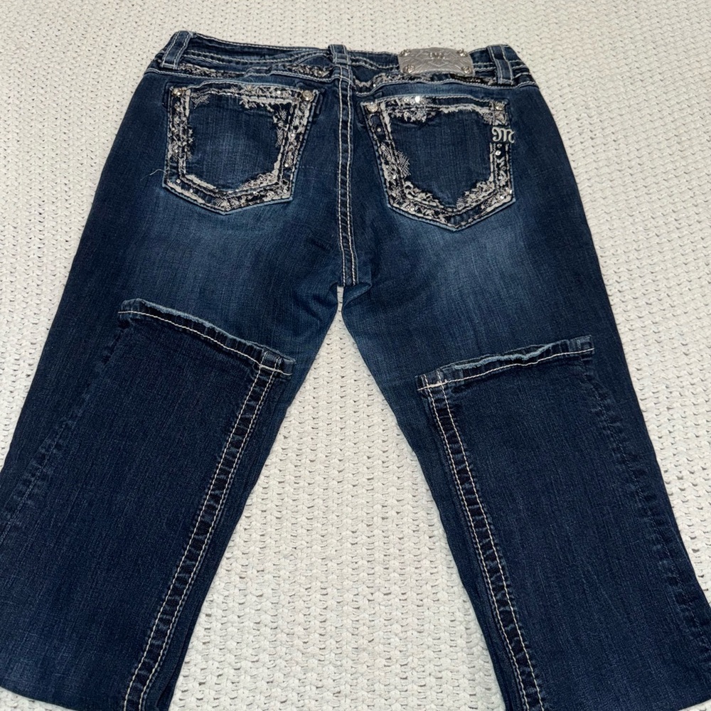 Miss Me Dark Blue Boot Cut Jeans with Silver Accents